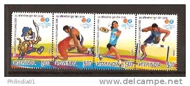 India 2008 III Commonwealth Youth Games Tiger Mascot Wrestling Badminton 4v MNH Inde Indien - Unclassified