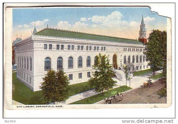 GOOD OLD USA POSTCARD - Springfield - City Library (faulty) - Springfield