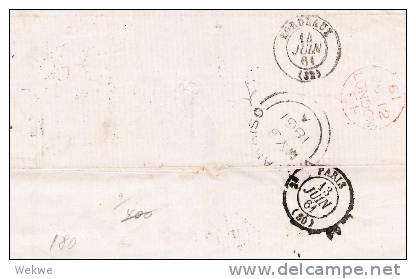 BD089/ Valparaiso (rot) B.P.O.1861 (schwarz) Nach Bordeaux, Franz. Taxvermerk - Brieven En Documenten