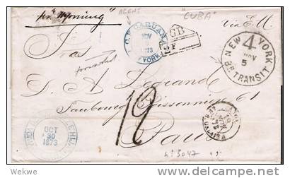 SPC049/ - SPANIEN - ANNOBON British P.O. Habana 1873 KUBA Via N.Y. Agent To Paris Via Calais - Annobon & Corisco