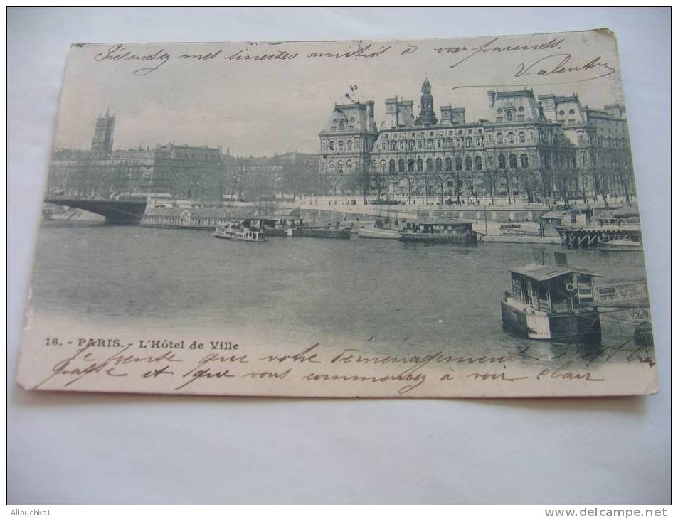 1905-  PARIS -75 -SEINE- HOTEL DE VILLE ----BORD DE SEINE-PENICHES - - The River Seine And Its Banks