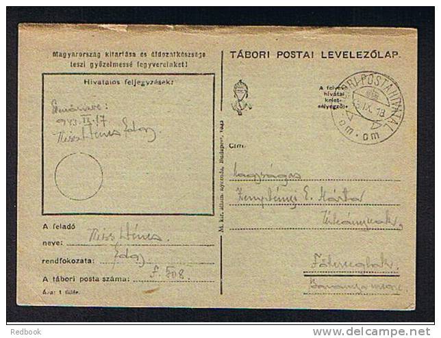 1918 Postal Stationery Card Hungary - Tabori Posta Hivatal - Ref 248 - Postal Stationery