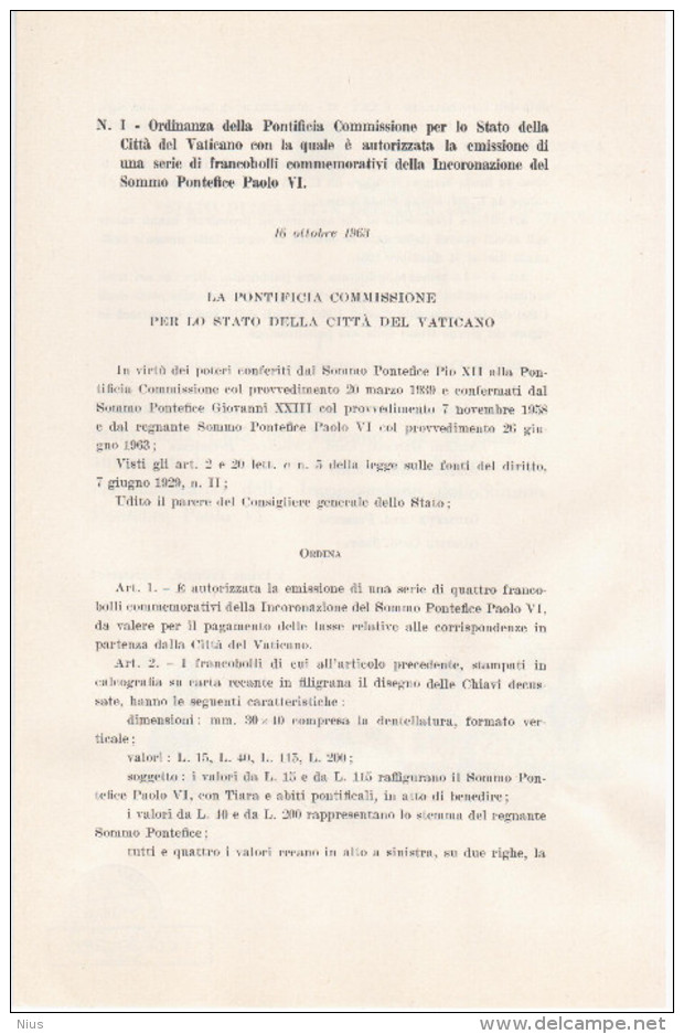 Vatican Vaticane Vaticano 1963 First Day Sheet - Markenheftchen