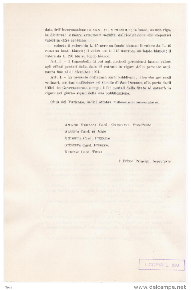 Vatican Vaticane Vaticano 1963 First Day Sheet - Markenheftchen