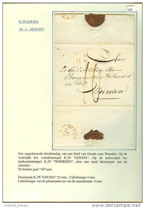 VOORFILATELIE ONGEDATEERDE BRIEFOMSLAG (228) Van GOUDA Naar BURGEMEESTER Te WOERDEN  18-01-1829/37 - ...-1852 Prephilately