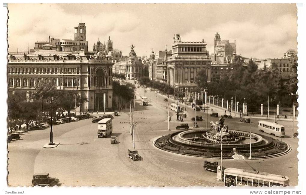 Madrid.La Cibeles Y Calle De Alcala. Bus à étages Et Tramway. Bele Cpsm. - Madrid