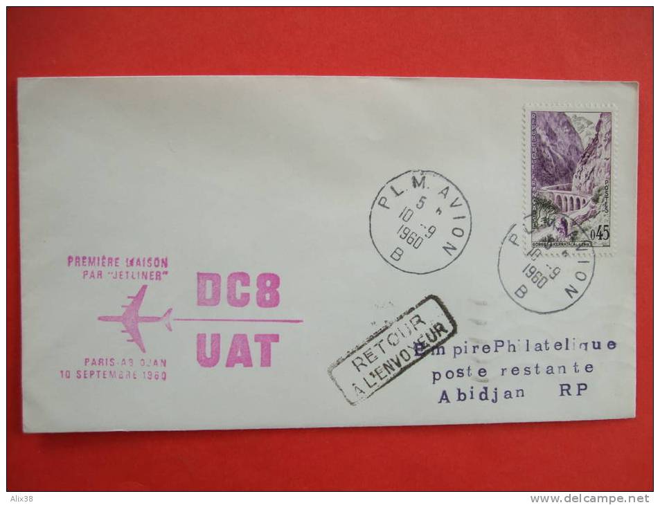 ENVELOPPE 1er VOL PARIS-Abidjan De 1960  Avec Cachet à Date D´arrivée Au Dos - Covers & Documents