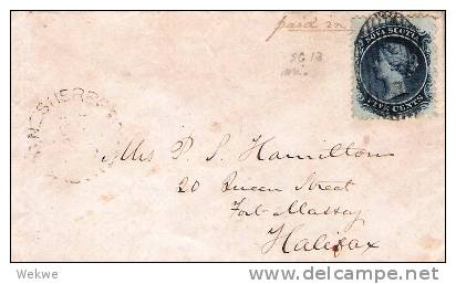 C-St002a/  KANADA -  Cover, Nova Scotia 5 Cents (SG 13) Sherbrook-St. Marys TPO 1862 To Halifax - Cartas & Documentos