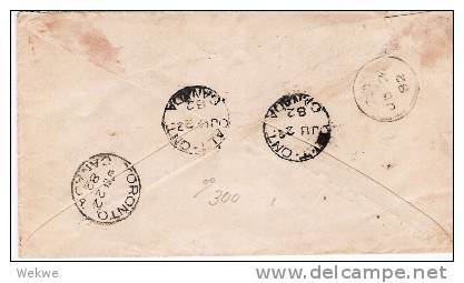 C-V007b/  KANADA -.  Nice Registered  Letter, Calt, Ontario 1882, 3 Cent Victoria + F 1 A - Briefe U. Dokumente