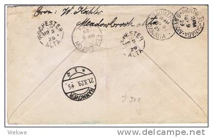 C-038/  KANADA - Einschreiben Rochester-Alberta  1925 Nach Deutschland (Hannover) - Cartas & Documentos