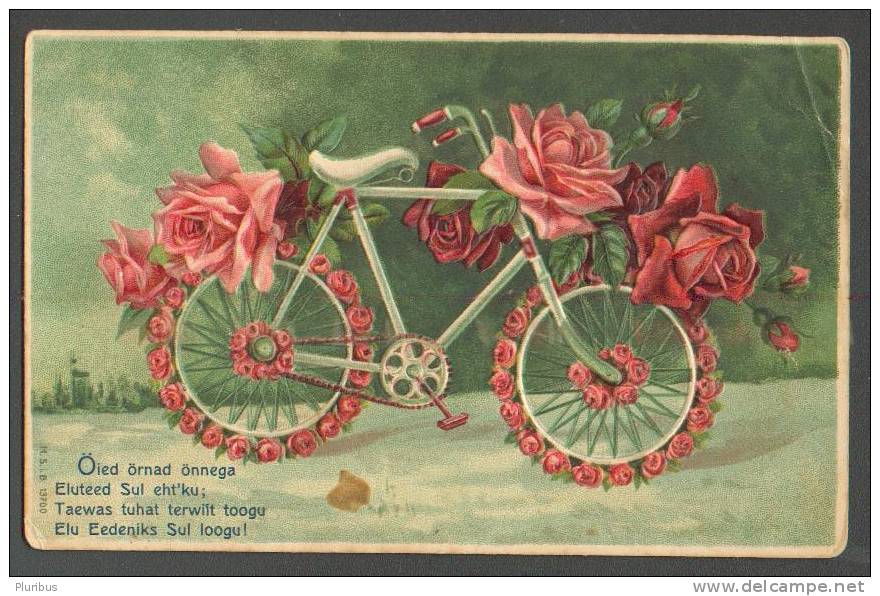 1908 BICYCLE MADE OF ROSES, EMBOSSED, WITH ESTONIAN TEXT - Cycling