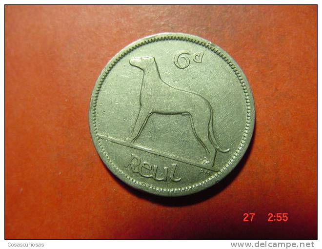 41957 IRELAND EIRE IRLANDA  6 PENCE  DOG CAN PERRO  ANIMAL   AÑOS / YEARS  1928  VF- - Ierland