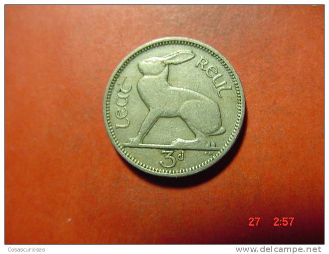 4211  IRELAND EIRE IRLANDA  3 PENCE  LAPIN CONEJO  ANIMAL   AÑOS / YEARS  1943  VF - Ireland