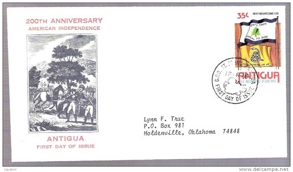 First Day Of Issue - Liberty Tree And Rattlesnake Flags - United States 200th Anniv. 1976 - Antigua Et Barbuda (1981-...)