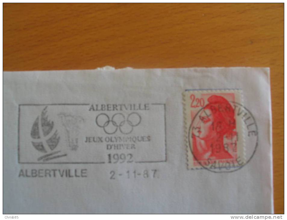 OBLITERATION TEMPORAIRE THEMATIQUE JEUX OLYMPIQUES  FRANCAISE SUR ENVELOPPE ENTIERE - Hiver 1992: Albertville