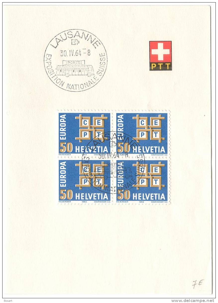 1er J-Lausanne .Europa 50 CEPT.Expo.Nat. Suisse 30 IV 64-Feuillet PTT - Covers & Documents