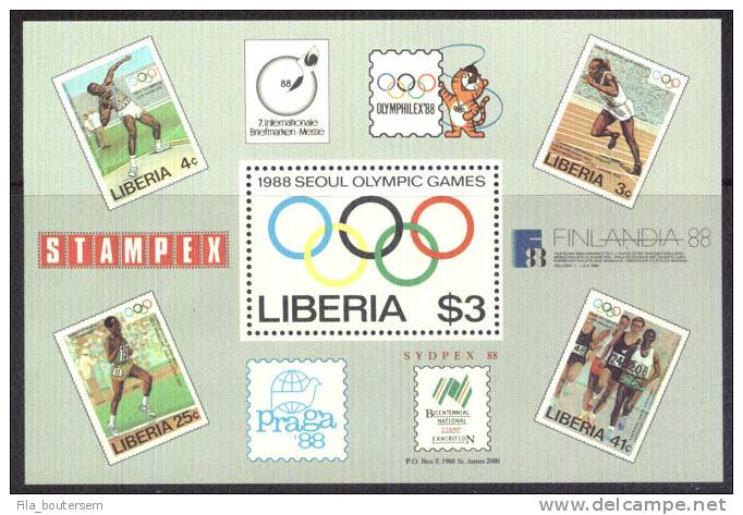 LIBERIA : 14-04-1988 (**) :   Mich : BL 114  Yvert : BF 113 - Zomer 1988: Seoel