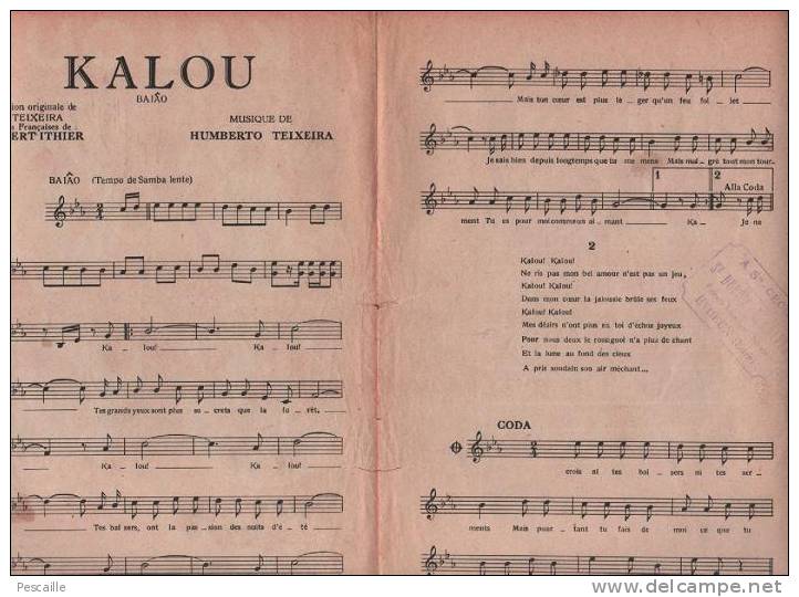 PARTITION KALOU - BAIAO - YVETTE GIRAUD / MARIE-JOSE / JOHN WILLIAM / GILLES SALA - HUBERT ITHIER / HUMBERTO TEIXEIRA - - Gesang (solo)