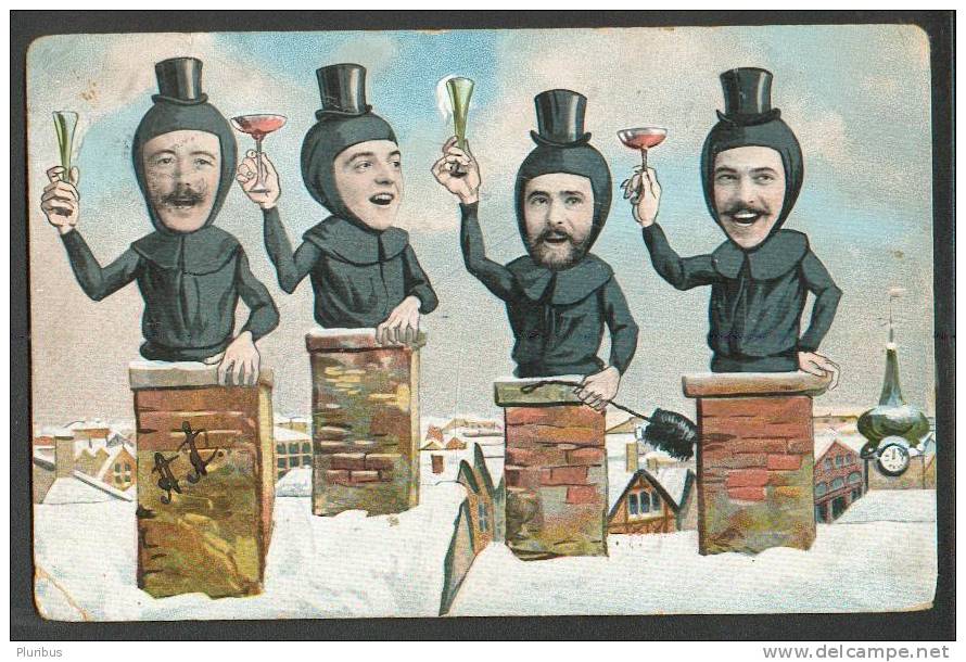 1907 CHIMNEY SWEEP, CHIMNEY CLEANERS WITH WINE GLASSES - Other & Unclassified