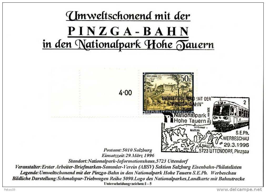 Österreich - Sonderstempel -PINZGA-BAHN - 1996 Auf -Sammelkarte - Maschinenstempel (EMA)
