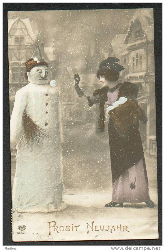 1914 FANCY LADY PLAYING SNOWBALLS WITH THE SNOWMAN, MOTOVILIKHA PERM CANCEL - Storia Postale