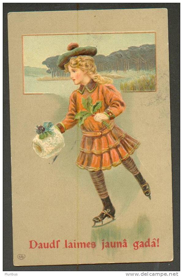 1908 VERY LOVELY EMBOSSED POSTCARD, LITTLE GIRL SKATING - Pattinaggio Artistico