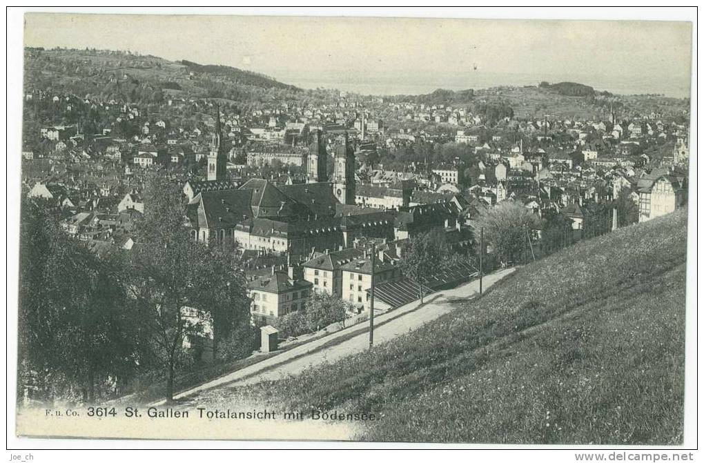 Schweiz/Suisse: AK St.Gallen - Totalansicht Mit Bodensee, 1906, 2 Scans - St. Gallen