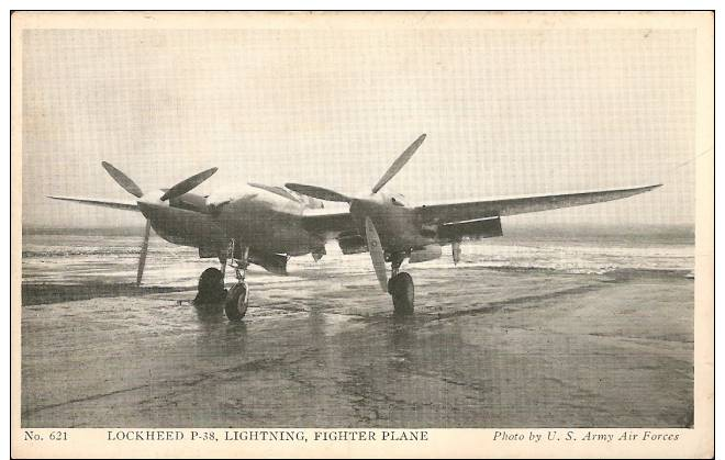 Lockheed P-38, Lightning, Fighter Plane, U.S. Army Air Force, 1940´s World War II Postcard # 1491 - Guerre 1939-45