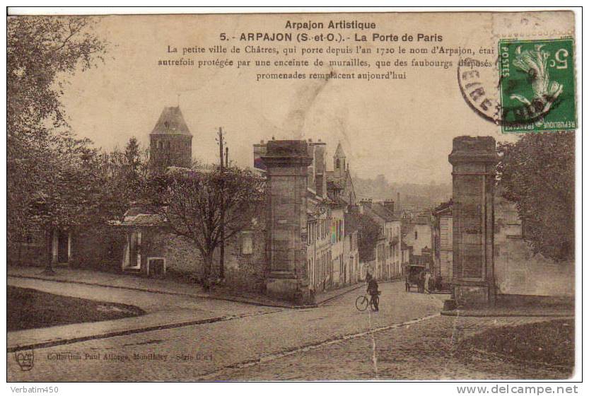 91..ARPAJON ARTISTIQUE.CP.LA PORTE DE PARIS..FACTEUR A VELO..COLLEC: PAUL ALLORGE..UN PLI - Arpajon