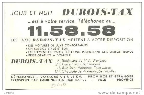 BRUXELLES- MERCEDES -CARTE PUBLICITAIRE - TAXI- DUBOIS TAX- 2 SCANS - Petits Métiers