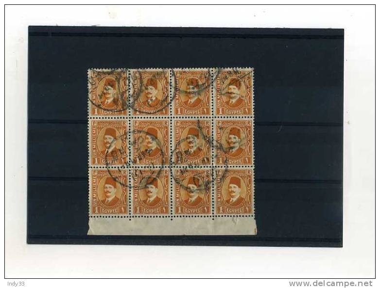 - ENSEMBLE DE TIMBRES D´EGYPTE  1927/32 . BLOC DE 12  BORD DE FEUILLE . - Used Stamps