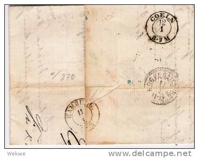DKV001a/ Aus Dänemark, Kastenform 1863,K.D.O.P.A./Pr. P.A. Hamburg Nach Cöln - ...-1851 Prefilatelia