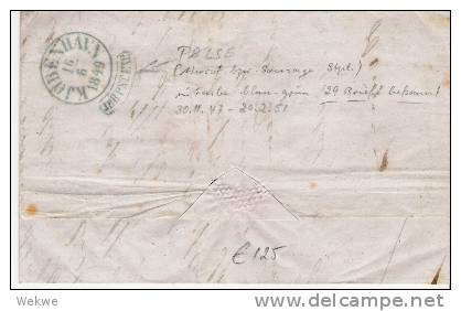 DKV011/  DÄNEMARK - SELTEN - Sausage (Wurst) Stempel 1849 (blau-grün). Nur 29 Briefe Bekannt!! - ...-1851 Voorfilatelie