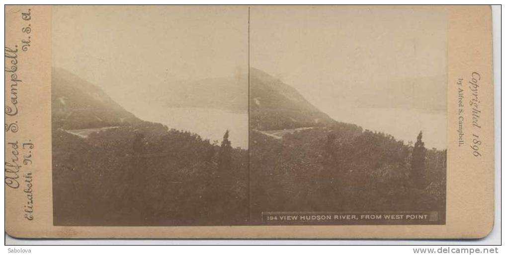 Double Wiew New York  Alfred S Campbell Wiew Hudson River From West Point 1896 - Cartes Stéréoscopiques