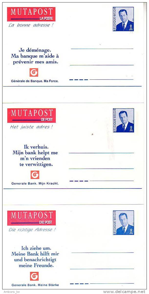 Albert  : 3 Entiers Postaux - Generale De Banque - Cartes De Changement D'adresse - Addr. Chang.