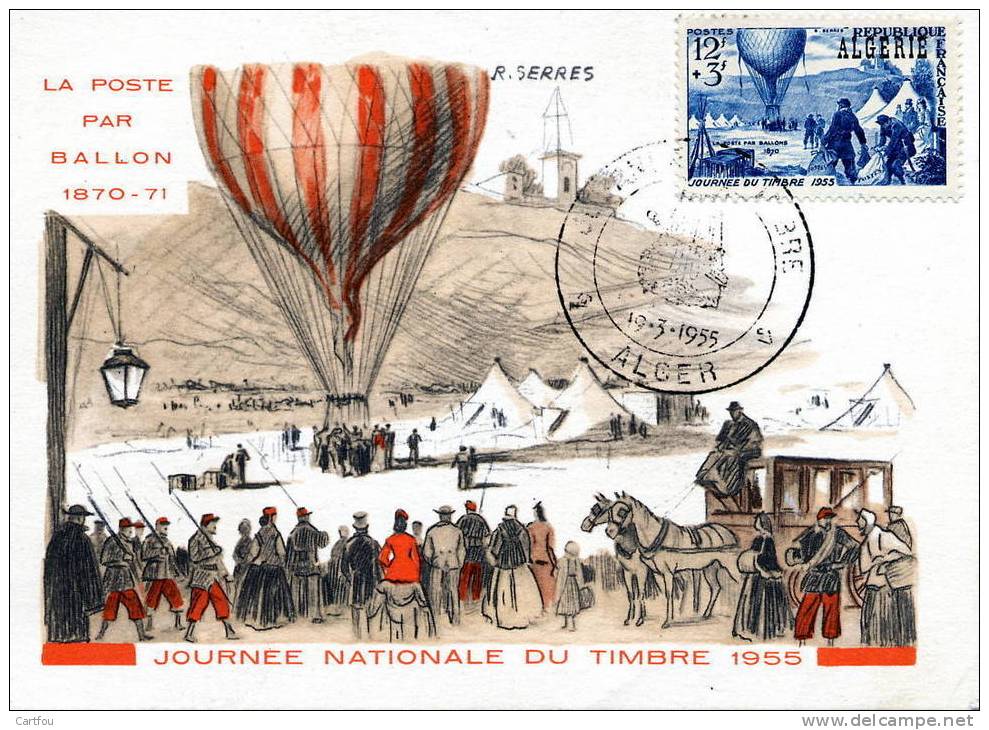 Carte Maximum Journee Du Timbre 1955 (13/03/1955) Poste Par Ballon - Maximum Cards