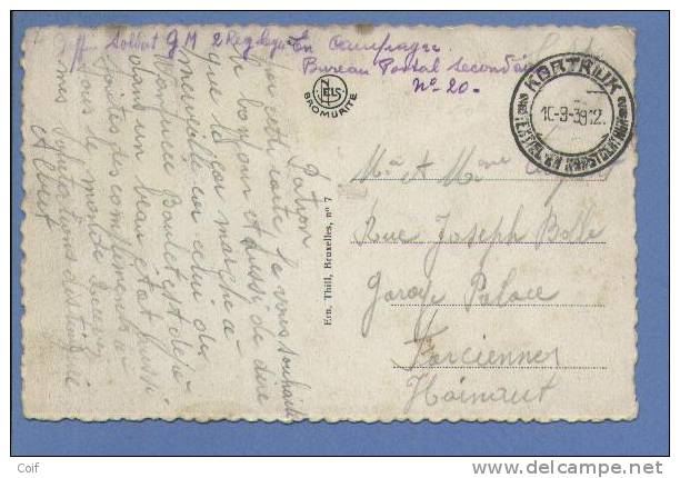 Kaart Verzonden Met Stempel KORTRIJK Op 10/9/1939 (mobilisatie) !!!! Van "Bureau Postal Secondaire N°20" - Covers & Documents