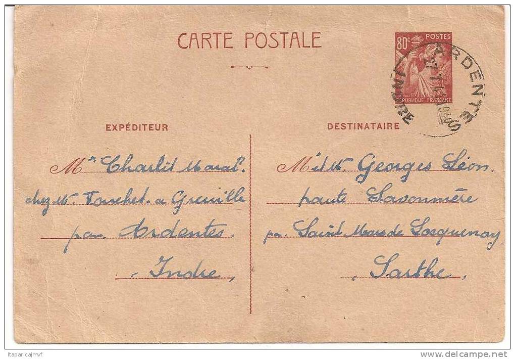 Lettre Carte Postale  De Sarthe Et Indre  Avec Timbre - Cartes Postales Types Et TSC (avant 1995)