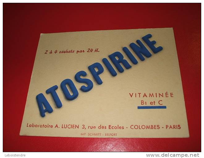 BUVARD : ATOSPIRINE -LABORATOIRES A.LUCIEN -TAILLE: 13.5 X 10.5 CM - Produits Pharmaceutiques