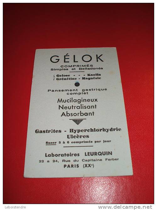 BUVARD : GELOK- LBORATOIRES LEURQUIN-TAILLE:8 X 12.3 CM - Produits Pharmaceutiques
