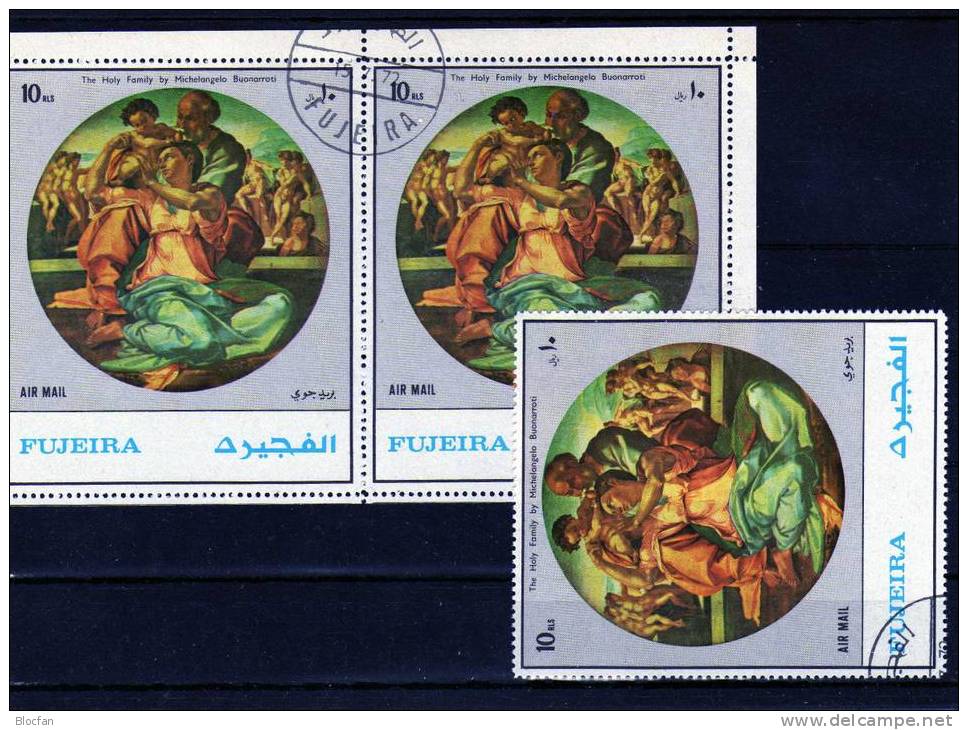 Michelangelo 1972 Fujeira 1530,ZD+Kleinbogen 48&euro; Weihnachten Die Heilige Familie Ms Christmas Bloc Art Sheet Bf VAE - Religious