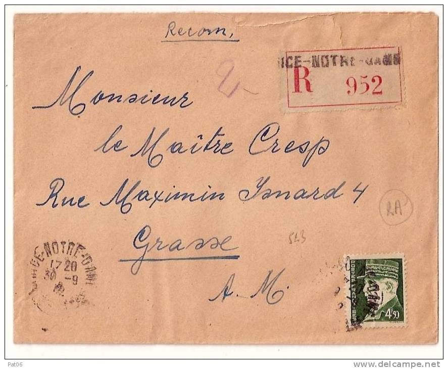Alpes Mmes  06   NICE - Correspondance De Zone Non Occupée - 1941-42 Pétain