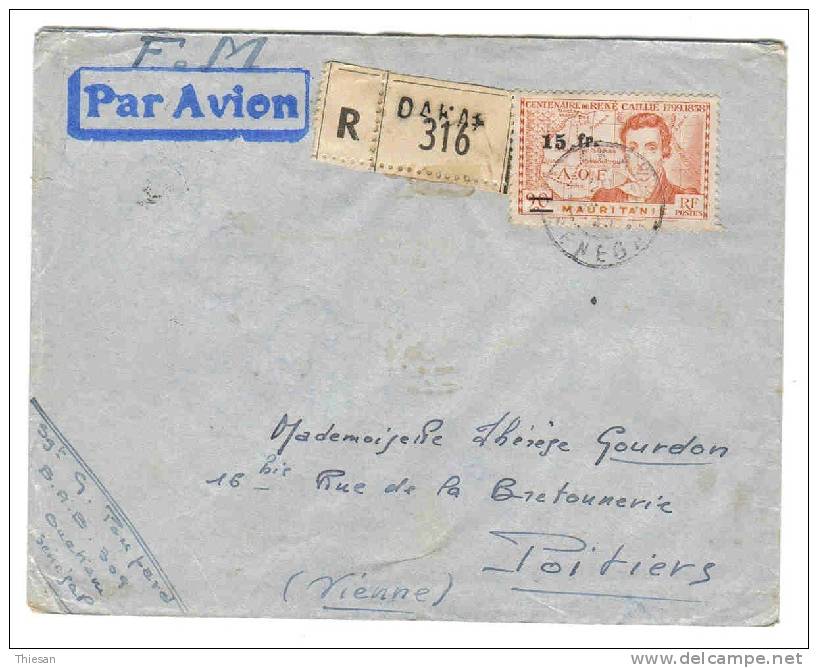 Senegal. Lettre Reco Avion FM. Dakar 20 1 45 Registered Airmail Cover Affrt Exceptionnel ! - Storia Postale