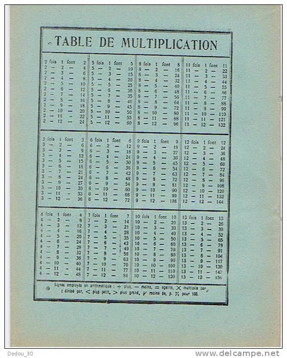 Ancien Cahier Scolaire Marque Le Crocodile - Nimes - Uzès - Société Sédi - Couleur Bleu - Table Multiplication Au Verso - Other & Unclassified