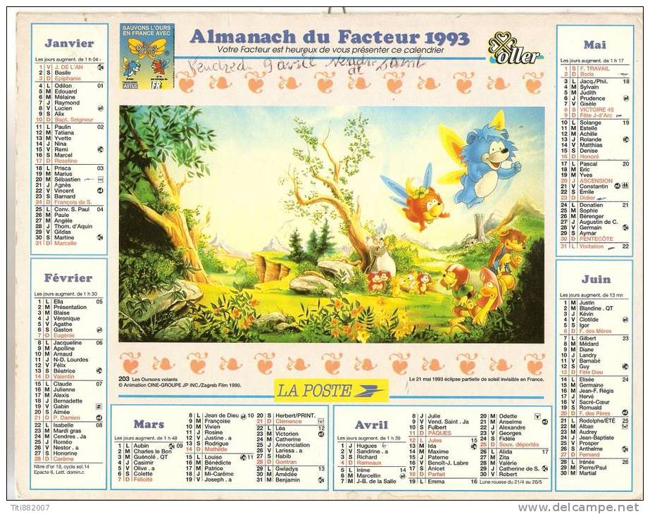CALENDRIER DES POSTES.   ALMANACH DU FACTEUR 1993 / VOSGES. - Grossformat : 1991-00