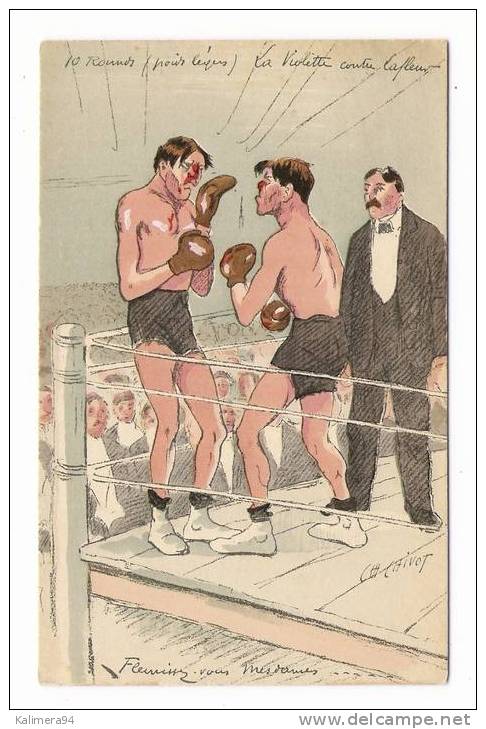 BOXE  /  10  ROUNDS  ( Poids Légers ) /  LA  VIOLETTE  CONTRE  LAFLEUR  ( Visages En Sang ! ) , Par Ch. CHIVOT - Boksen