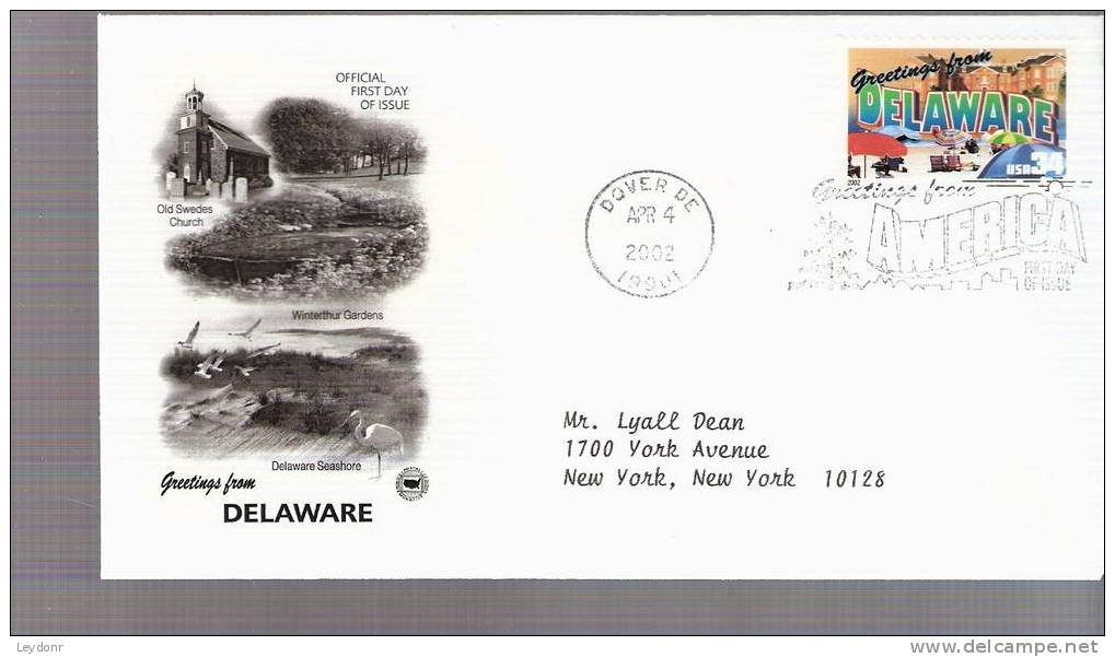 FDC Greetings From America Series - Delaware - Scott # 3568 - 2001-2010