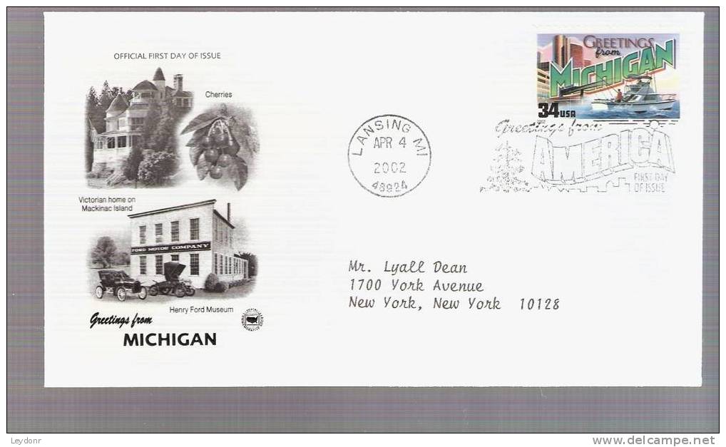 FDC Greetings From America Series - Michigan - Scott # 3582 - 2001-2010