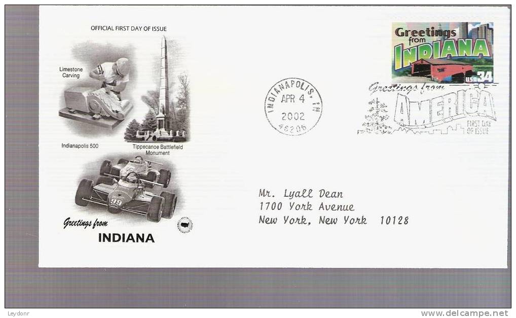 FDC Greetings From America Series - Indiana- Scott # 3574 - 2001-2010