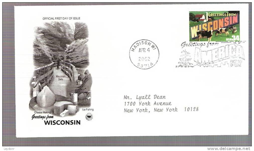 FDC Greetings From America Series - Wisconsin - Scott # 3609 - 2001-2010